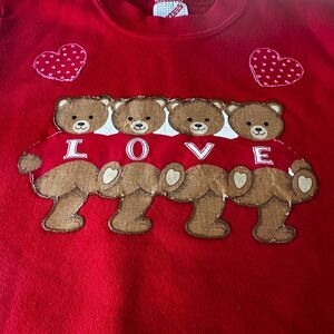 Jerzees Sweatshirt Shirt Long Sleeve Kids Red Love Bears USA Vintage XS 4-5 yo